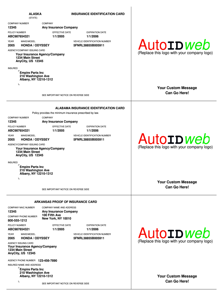 Insurance Card Template  Form